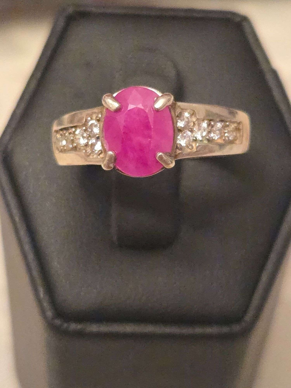 Pink Oval Gemstone Ring with Accent Stones